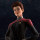 The animated, holographic Captain Janeway addresses her unlikely new crew in Star Trek: Prodigy.